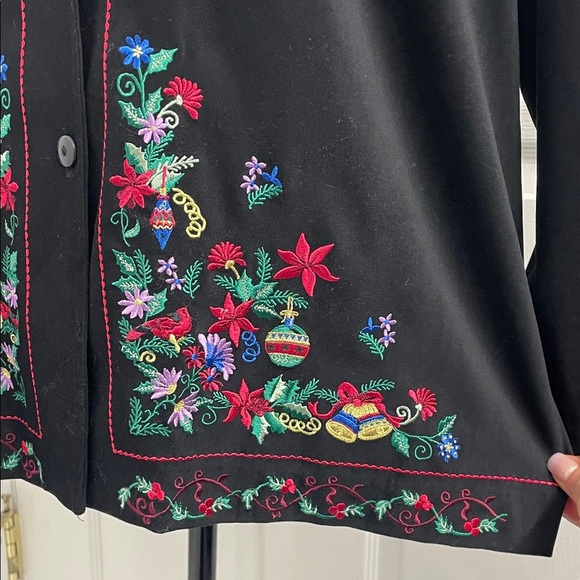 Vintage Velvet Festive Embroidered Black Button Up Shirt/Jacket / Blazer Sz XL - Picture 4 of 16